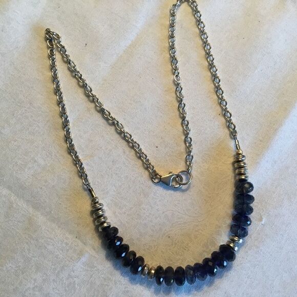 Silvertone Blue Faceted Stone Necklace - Picture 4 of 13